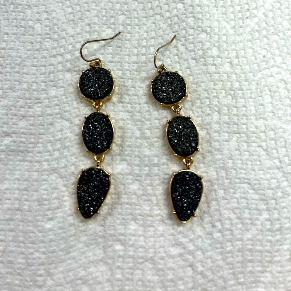 Black druzy earrings
